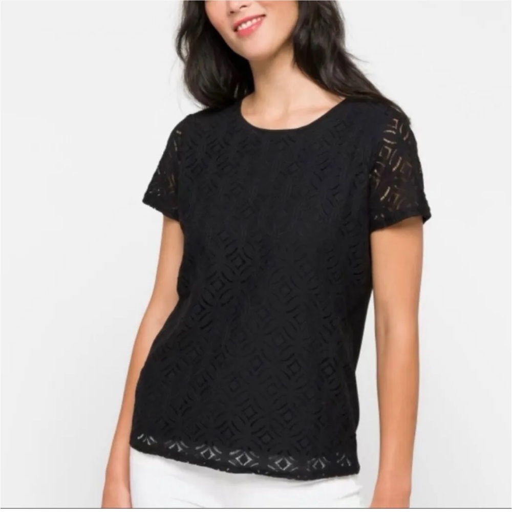 Market & Spruce Hans Crochet Front Mixed Material Top